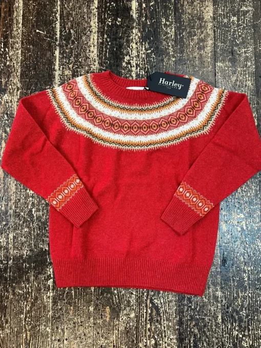 Harley of Scotland Women's Fair Isle Yoke Crew Sweater